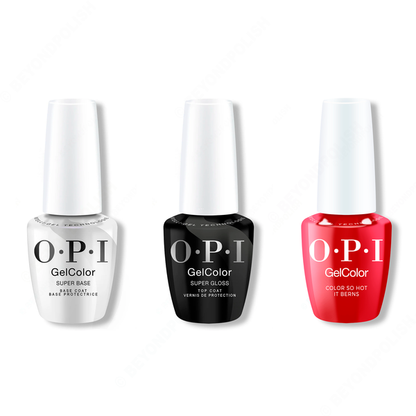 OPI - Intelli-Gel Combo - Super Base Coat, Super Gloss Top Coat & Color So Hot It Berns