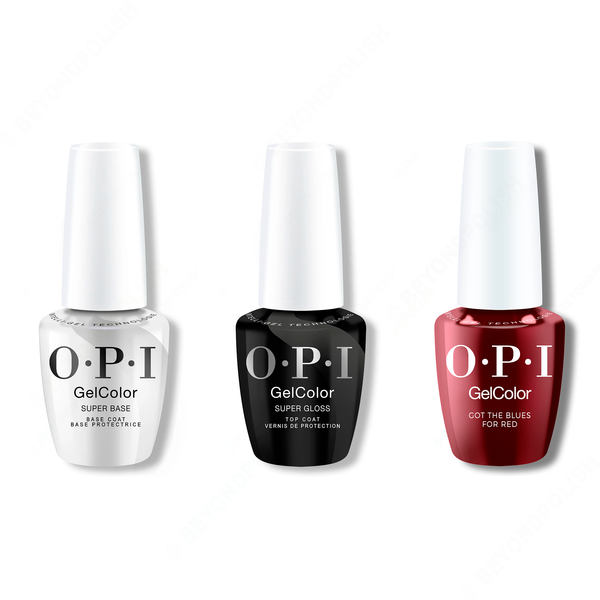 OPI - Intelli-Gel Combo - Super Base Coat, Super Gloss Top Coat & Got the Blues for Red