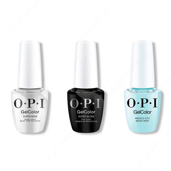 OPI - Intelli-Gel Combo - Super Base Coat, Super Gloss Top Coat & Mexico City Move-mint