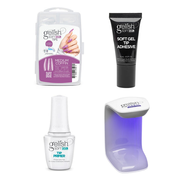 Harmony Gelish - Touch Mini Lamp, Tip Primer, Adhesive Tube, & Soft Gel Tips - MEDIUM COFFIN