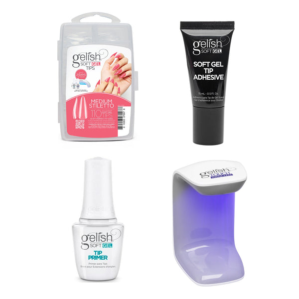 Harmony Gelish - Touch Mini Lamp, Tip Primer, Adhesive Tube, & Soft Gel Tips - MEDIUM STILETTO