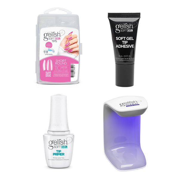 Harmony Gelish - Touch Mini Lamp, Tip Primer, Adhesive Tube, & Soft Gel Tips - SHORT ROUND