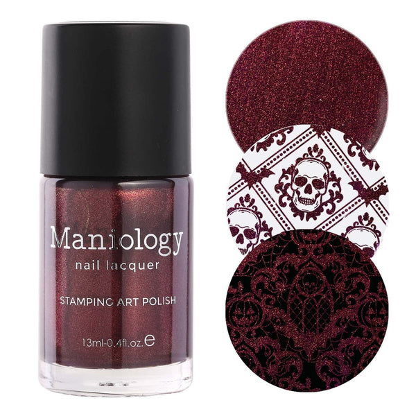 Maniology - Stamping Nail Polish - Nightshade: Velvetine (B527) - Maroon Red With Gold Shimmer