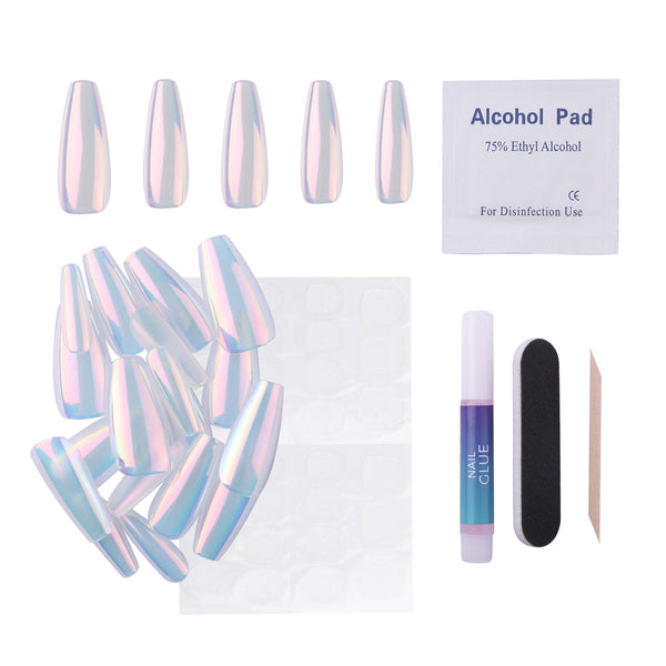 Maniology - Press On Nails - Iridescent Clear - Medium Coffin